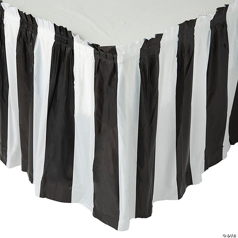 14 ft. x 29 Black & White Striped Plastic Table Skirt