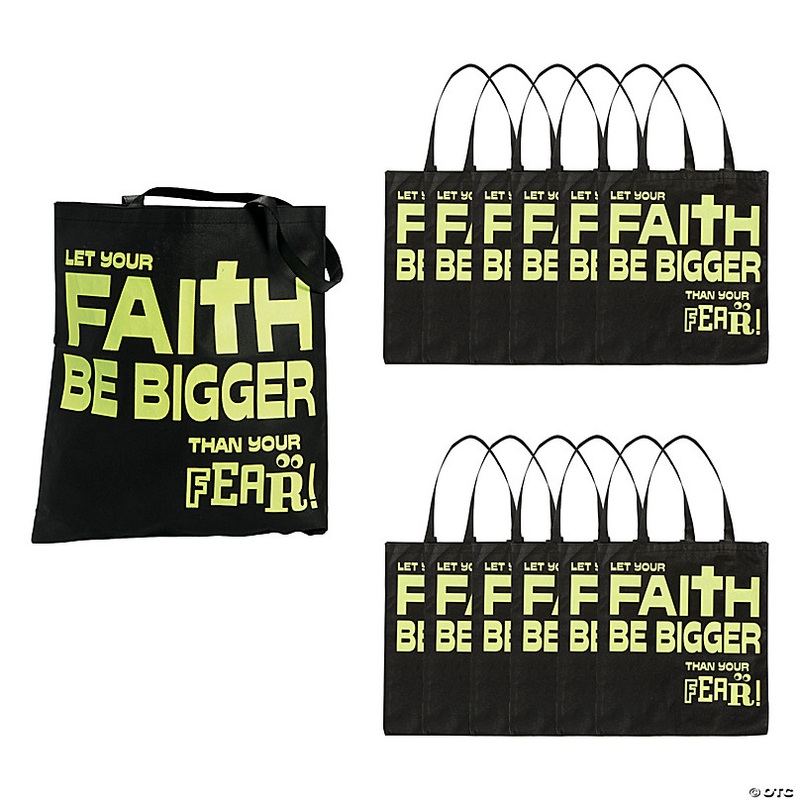15 x 17 Large Nonwoven Glow-in-the-Dark Faith Over Fear Tote Bags - 12 Pc.