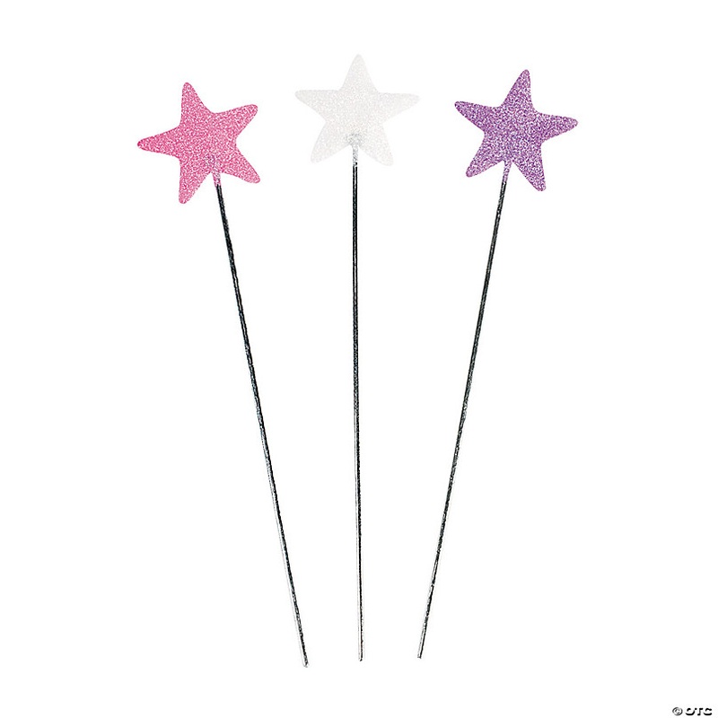 19 Pastel-Colored Star with Glitter Plastic Wands- 12 Pc.