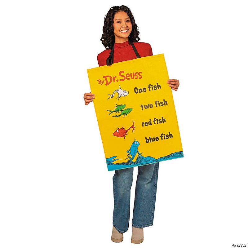 Adults QUIK CHANGE Dr. Seuss One fish, two fish, red fish, blue fish Book Cover Costume -One Size