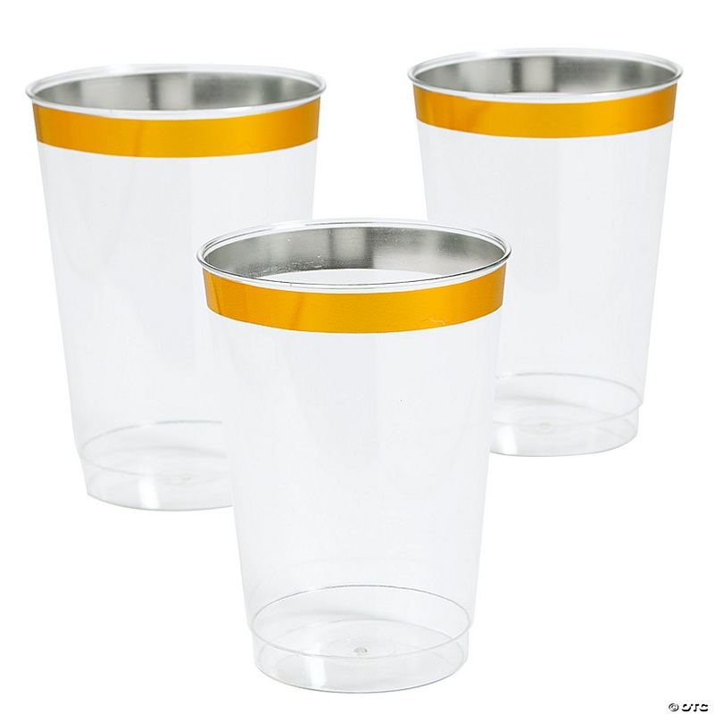 Bulk  50 Ct. Gold Rim Clear Plastic Cups