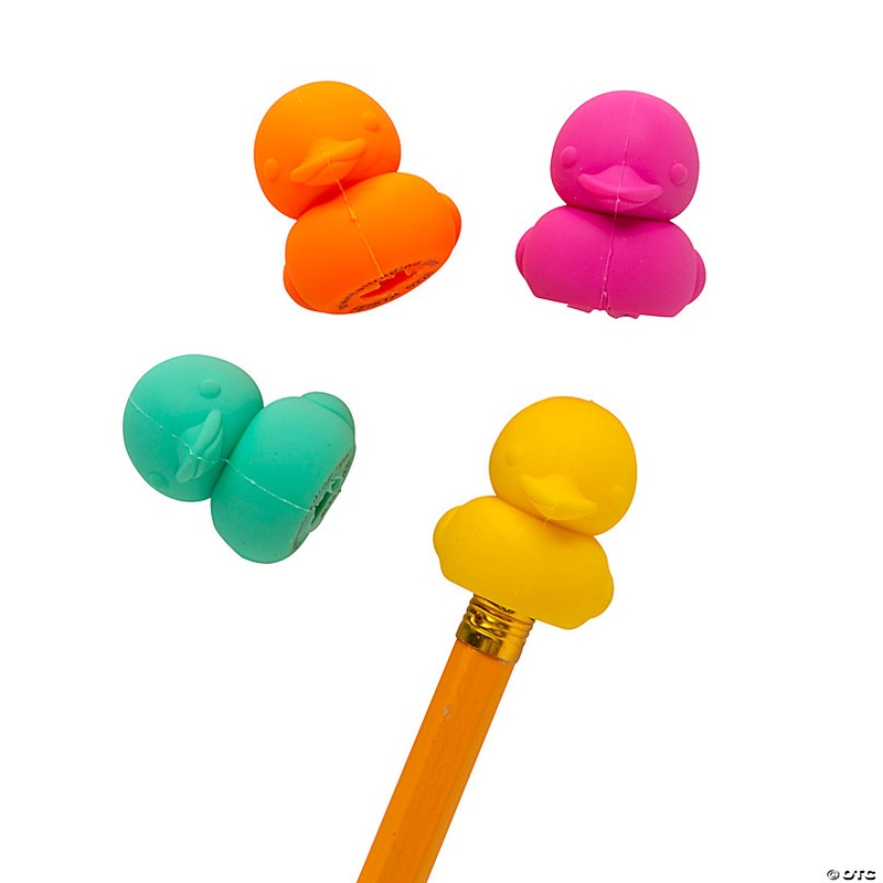 1 Lucky Duck Bright Colors Rubber Pencil Top Erasers - 12 Pc.