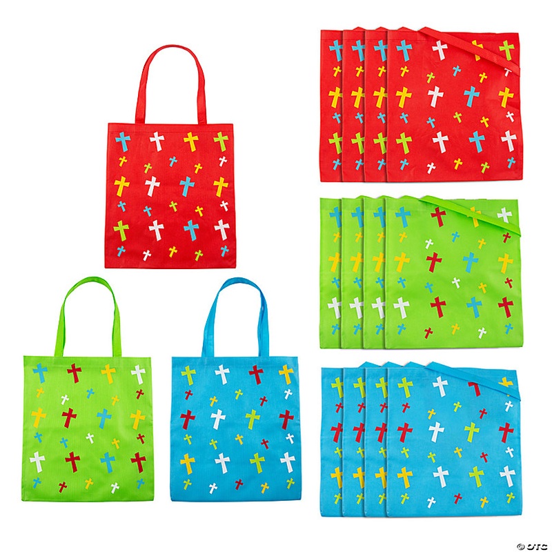 15 x 17 Large Religious Cross Nonwoven Tote Bags - 12 Pc.