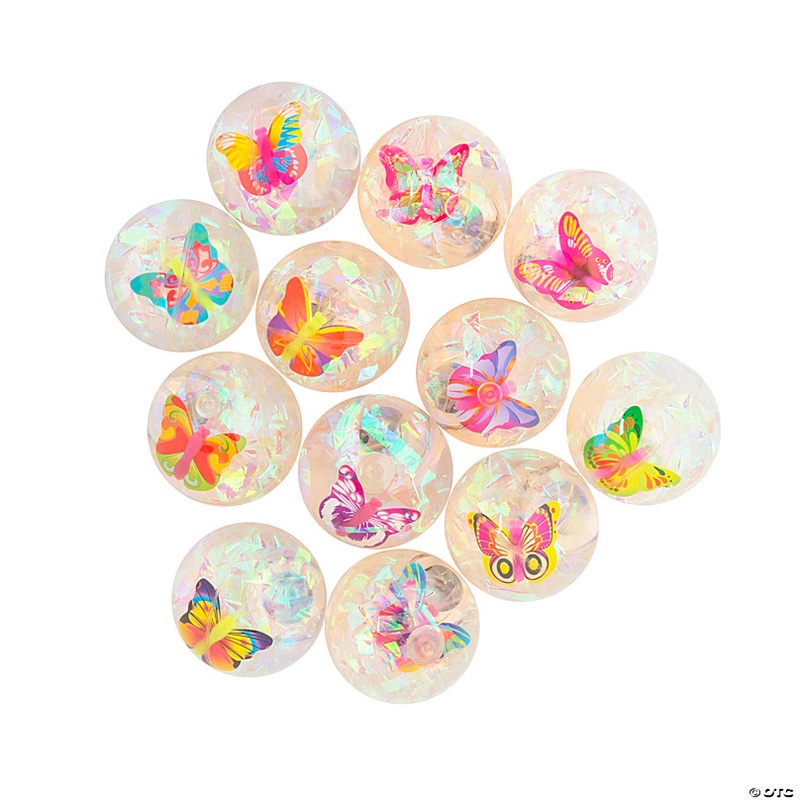 2 Mini Light-Up Glitter Butterfly Rubber Bouncy Balls - 12 Pc.