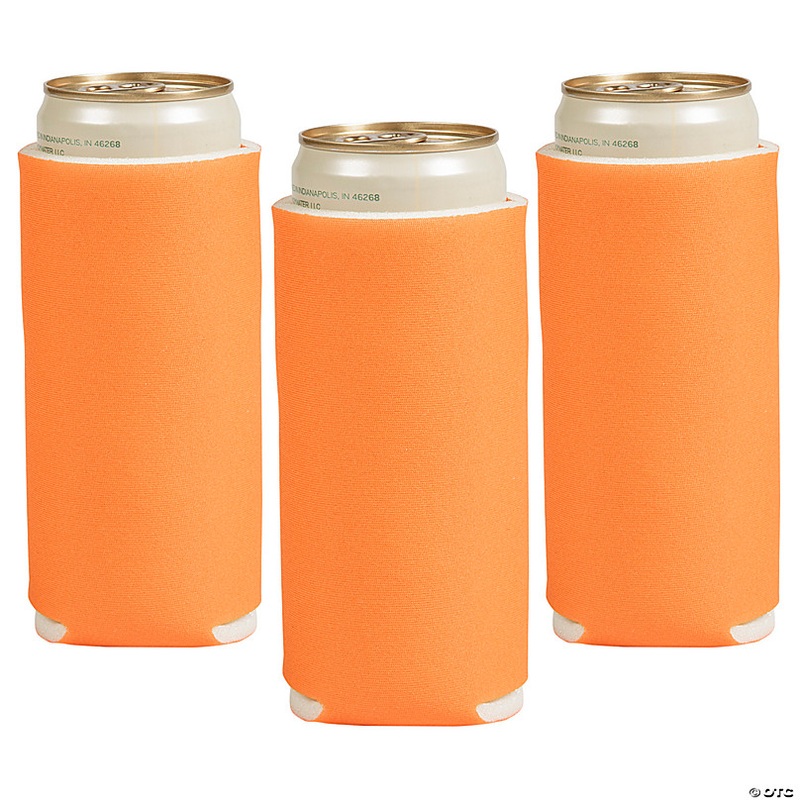 3 1/2 x 6 1/2 Solid Color Orange Foam Slim Can Coolers - 12 Pc.