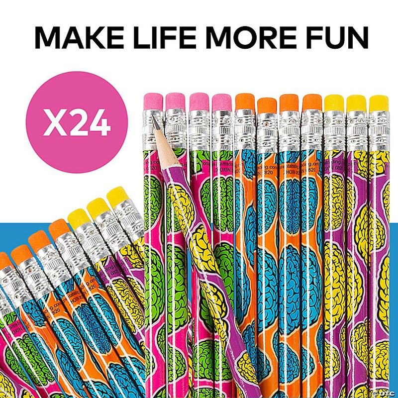 7 1/2 Assorted Bright Colors Brain Wood Pencils - 24 Pc.