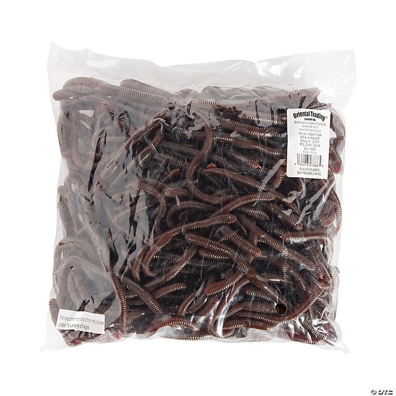 7 Bulk 144 Pc. Realistic Textured Brown Rubber Earthworms