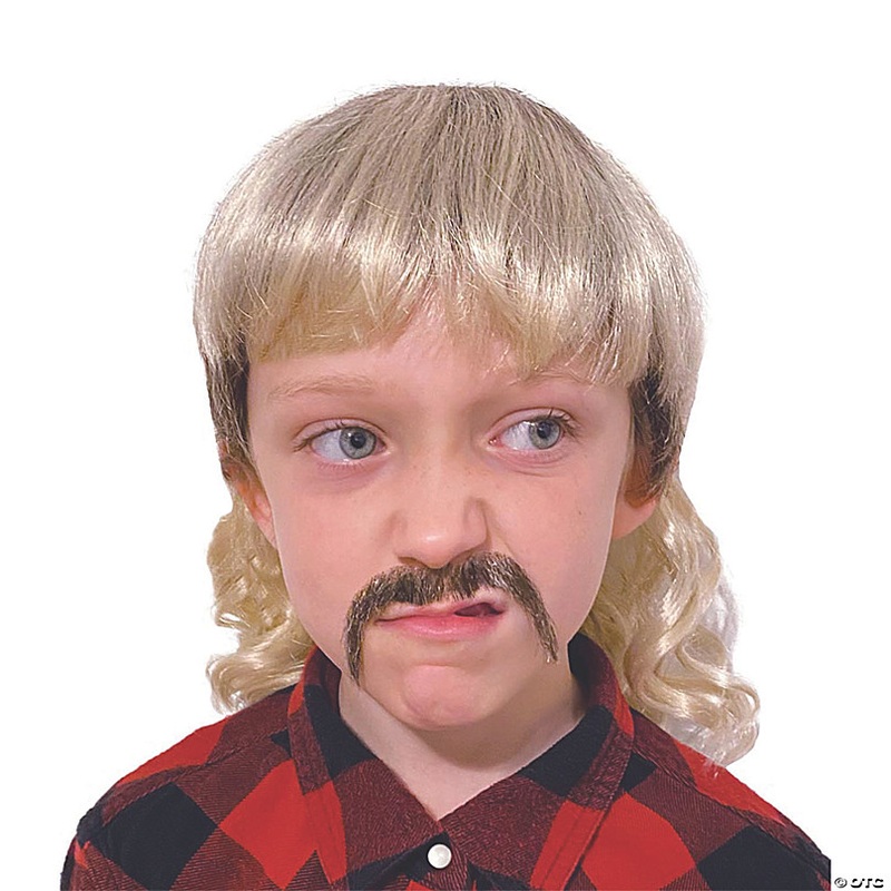 Kids Blonde Mullet & Brown Mustache Set