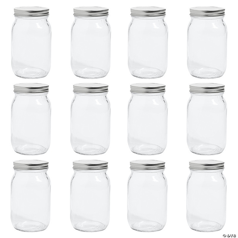 Quart Glass Mason Jars with Lids - 12 Pc.