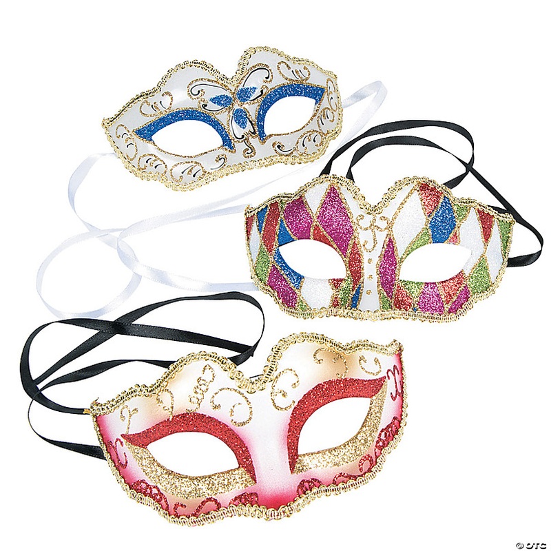 Vibrant & Stylish Masquerade Masks for Mardi Gras Celebrations - 12 Pc.