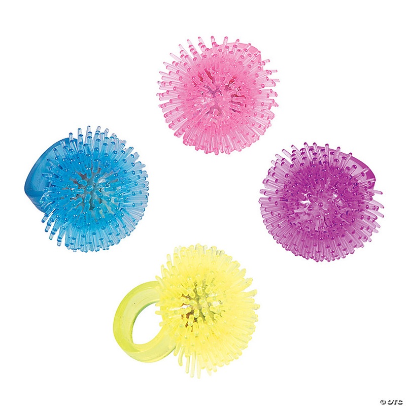 1 3/4 Pink, Purple, Blue & Yellow Flashing Spike Rings - 12 Pc.