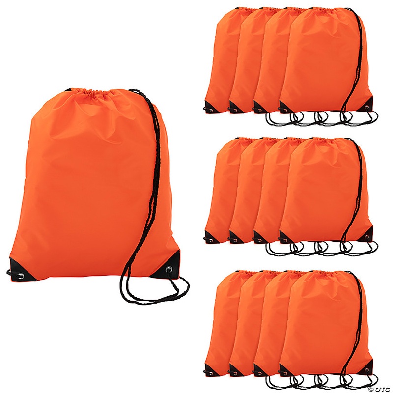 14 1/2 x 18 Large Orange Drawstring Bags - 12 Pc.