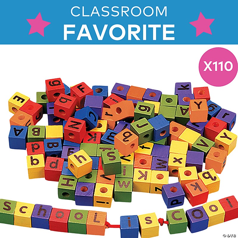 19mm Wonderful Wood Alphabet Lacing Beads & Strings Set - 110 Pc.