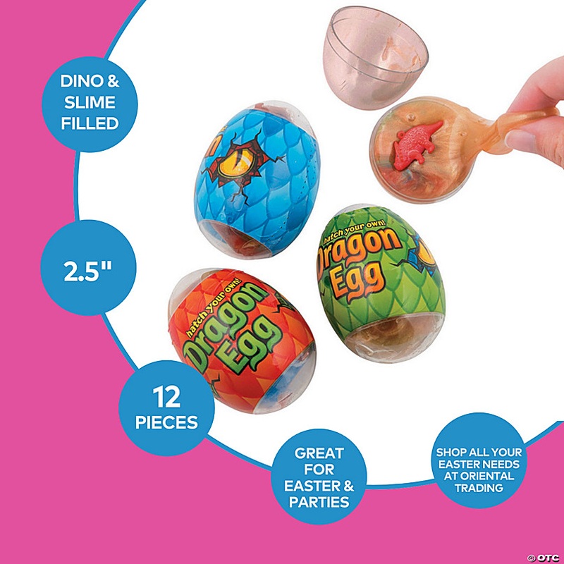2 1/2 Hatch Your Own Dinosaur in Slime-Filled Plastic Eggs - 12 Pc.