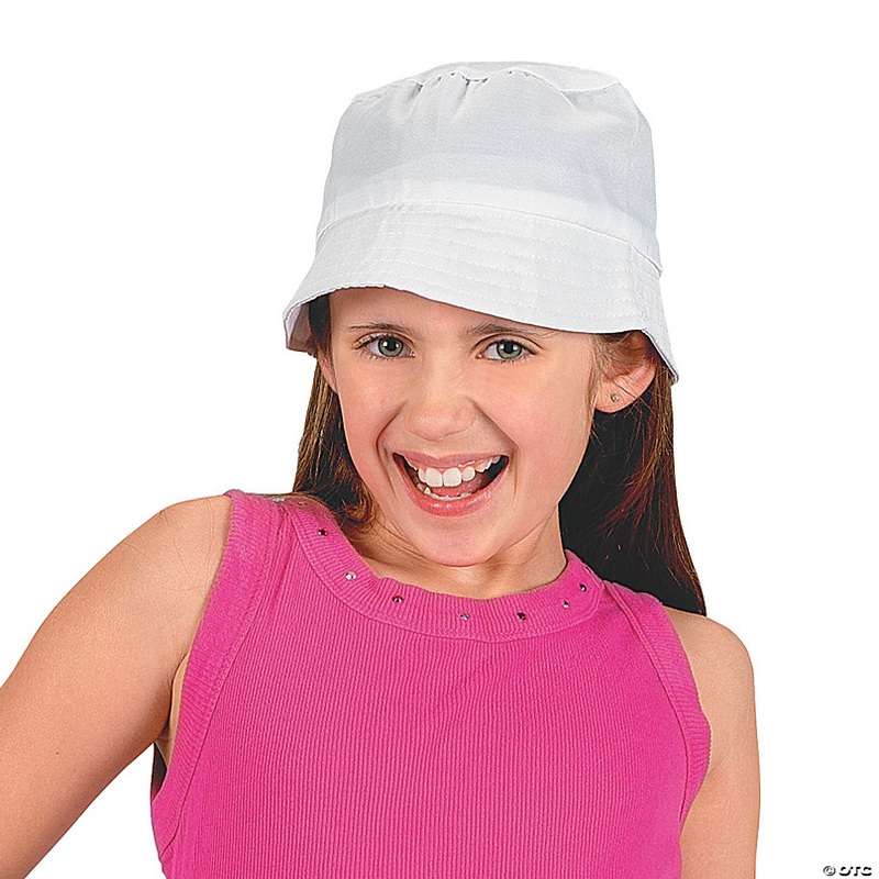 22 Circ. Kids DIY White Cotton Bucket Hat Coloring Crafts - 12 Pc.