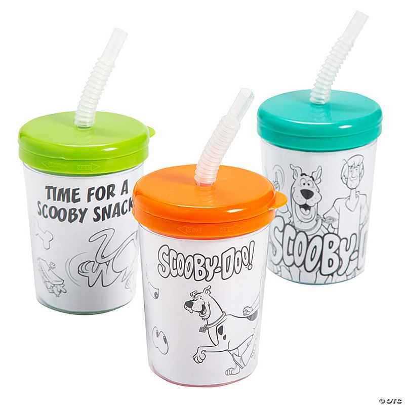 3 3/4 6 oz. Color Your Own Scooby-Doo! Cups with Lids & Straws - 12 Pc.