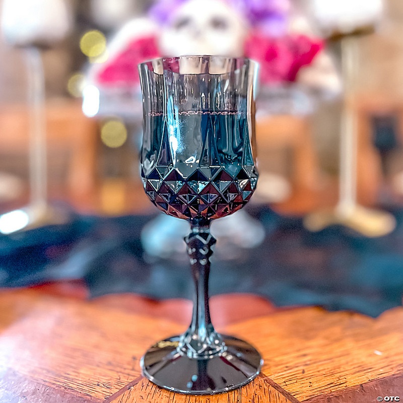 6 3/4 8 oz. Black Patterned Disposable Plastic Wine Glasses - 12 Ct.