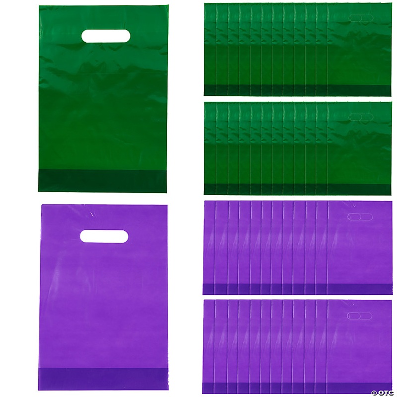 8 1/2 x 12 Bulk 100 Pc. Green & Purple Plastic Goody Bags Assortment