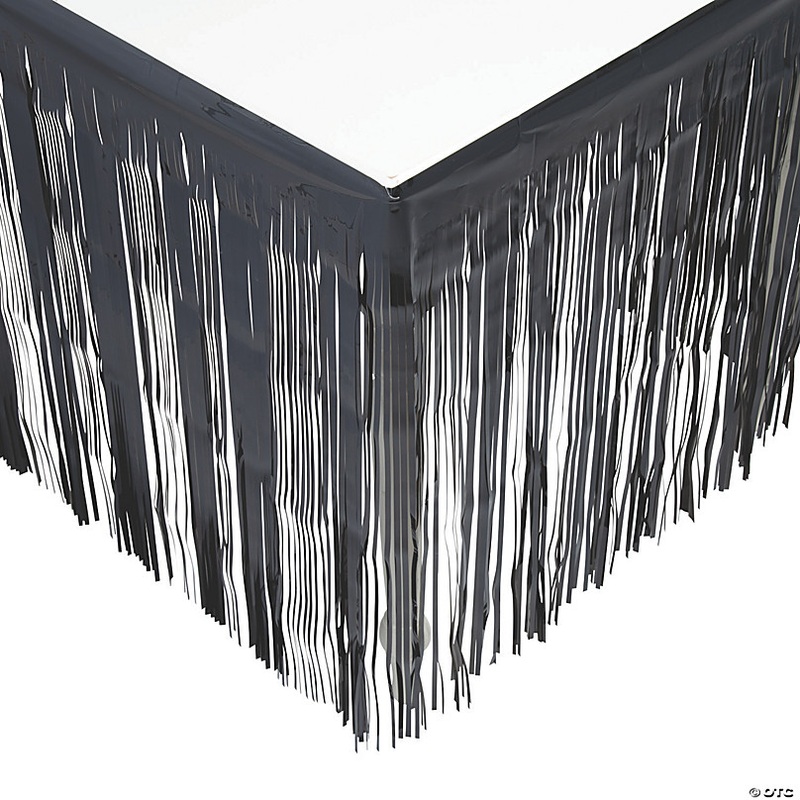 9 ft. x 29 Black Metallic Fringe Plastic Table Skirt
