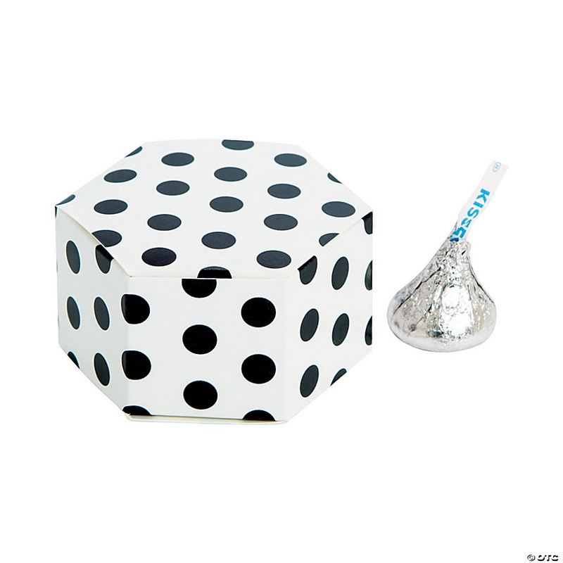 Black Polka Dot Hexagon Favor Boxes - 24 Pc.