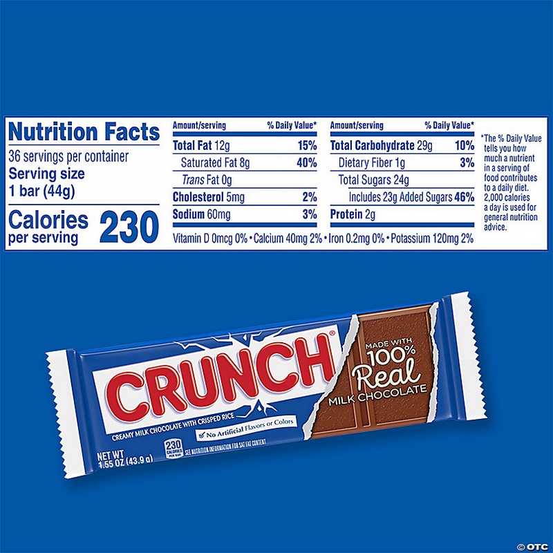 CRUNCH Full Size Milk Chocolate Bar, 1.55 oz, 36 Count