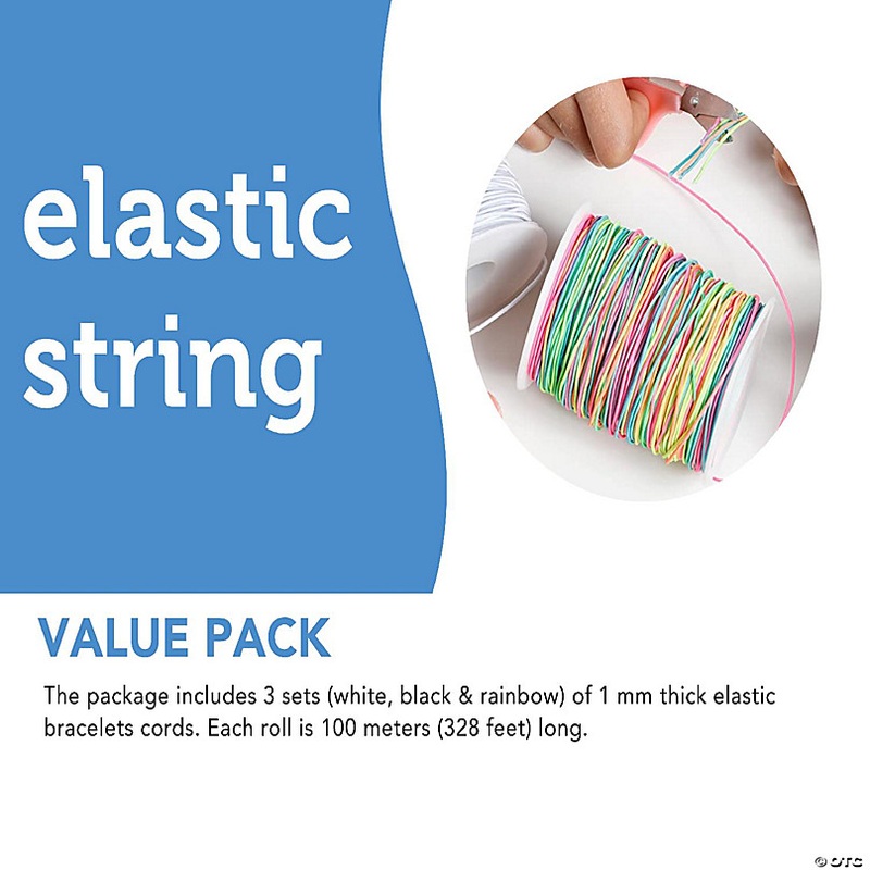 Incraftables Elastic String Cord Set of 3 Rolls (White, Black & Rainbow) 1mm Thick Stretchy Cording Set for DIY Jewelry Bead Making