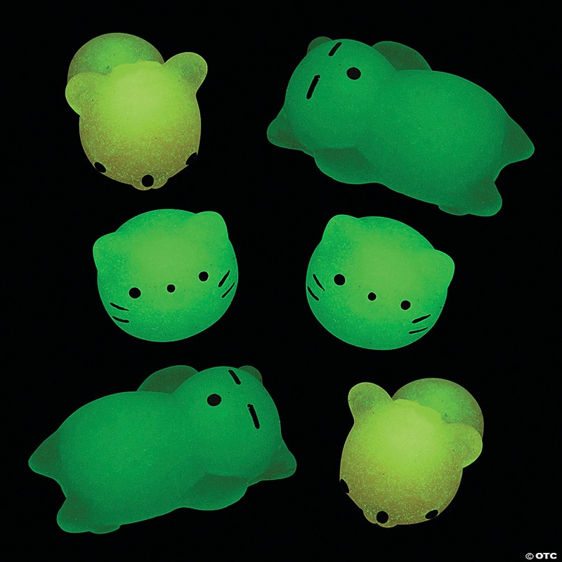 1 1/2 Mini Glow-in-the-Dark Rubber Mochi Squishies - 6 Pc.