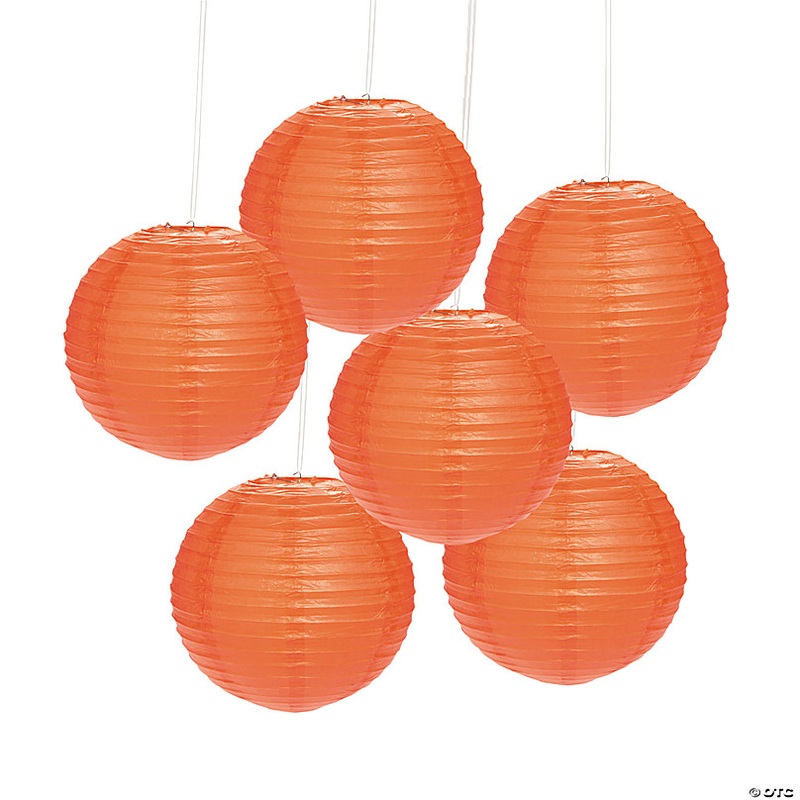12 Orange Hanging Paper Lanterns - 6 Pc.