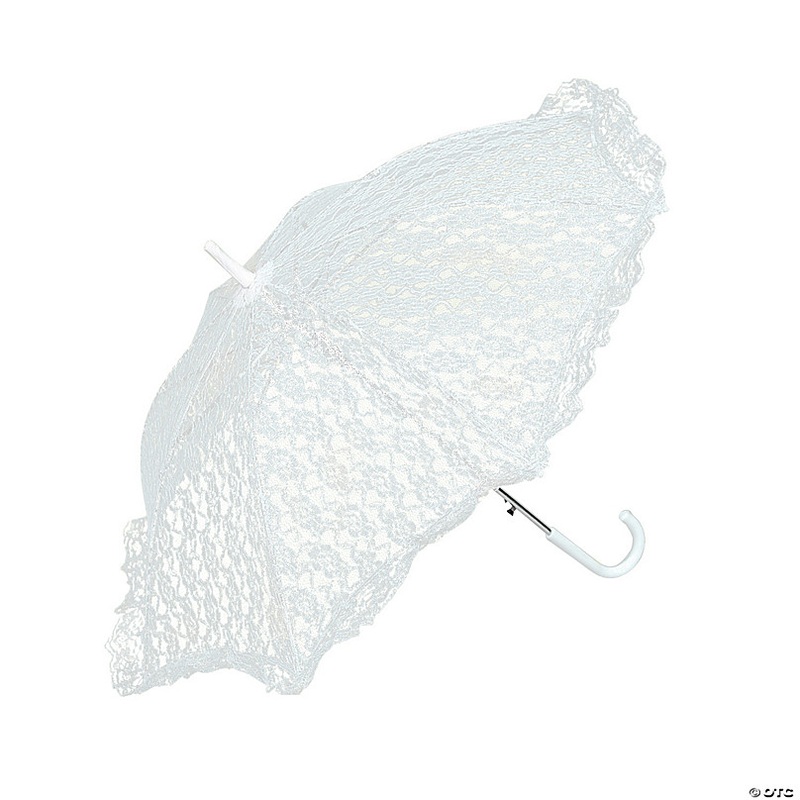 30 White Polyester Lace with Plastic Handle Parasol
