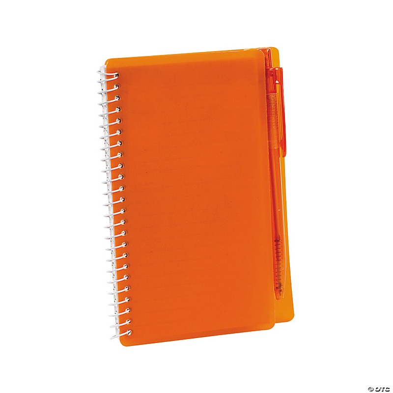 6 Orange Spiral Paper Notebooks with Black Ink Pens - 12 Pc.