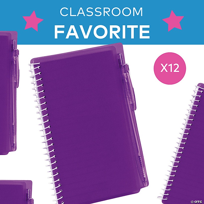 6 Purple Spiral Paper Notebooks with Black Ink Pens - 12 Pc.