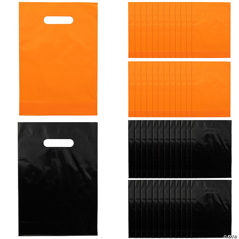 8 1/2 x 12 Bulk 100 Pc. Orange & Black Plastic Goody Bag Kit