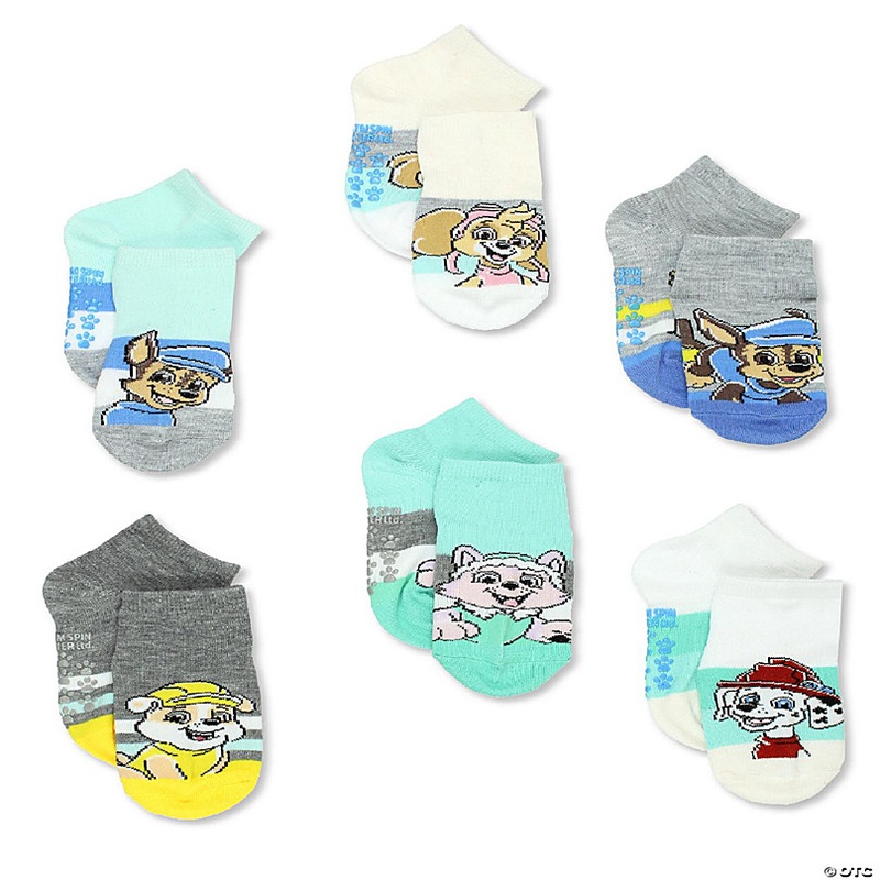 Paw Patrol Pups Boys Toddler 6 Pack Gripper Quarter Socks (X-Small (2T-4T), Blue)