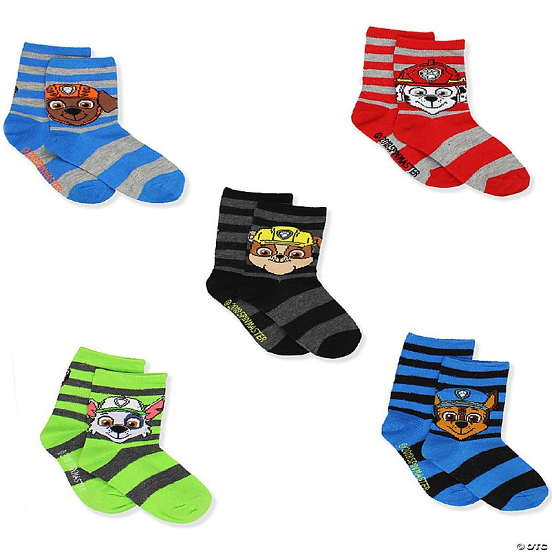 Paw Patrol Toddler Boys 5 Pack Crew Style Socks Set (X-Small (2T-4T), 5 Pack Crew)