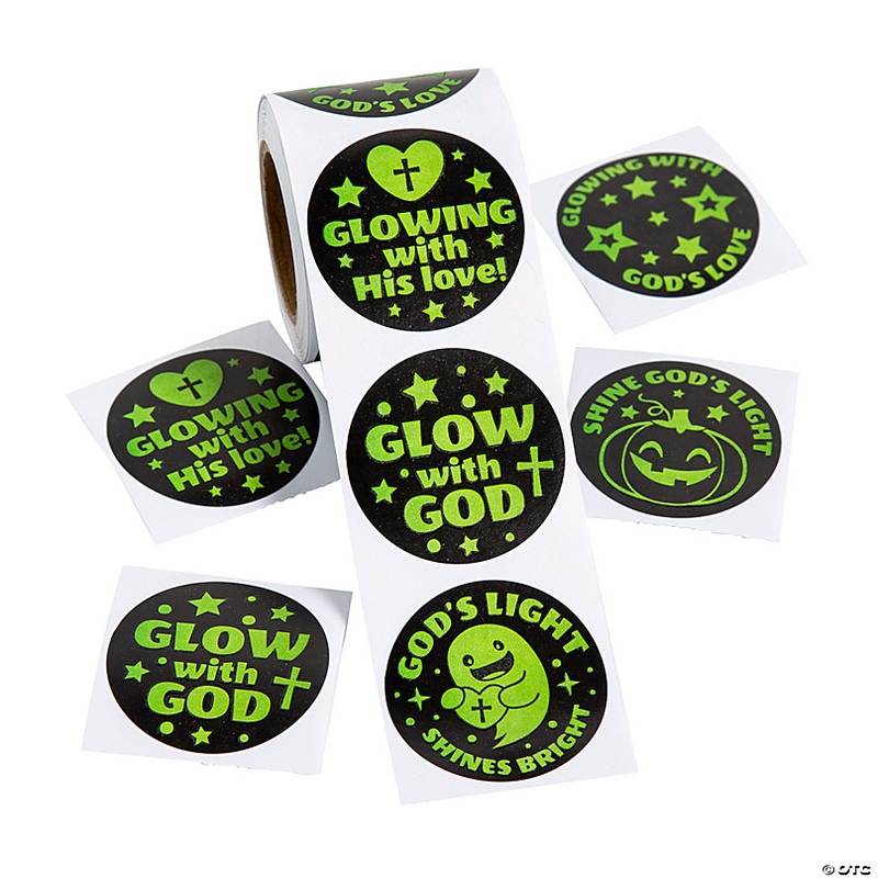 1 1/2 Glow-in-the-Dark Glow with God Sticker Roll - 100 Pc.