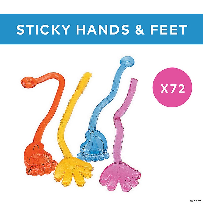 2 1/2 Bulk 72 Pc. Mini Orange, Yellow, Blue & Purple Vinyl Sticky Hands & Feet