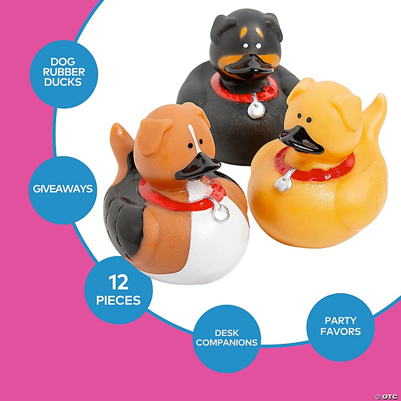 2 Brown, Black and Tan Dog Character Rubber Duck Toys - 12 Pc.