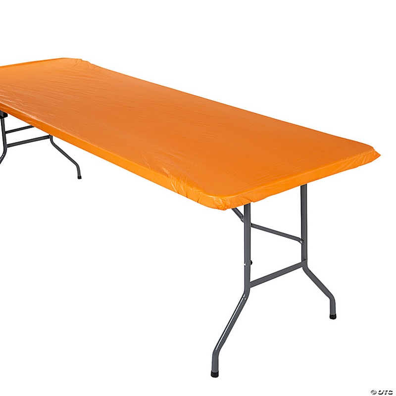 6 Ft. Orange Rectangle Fitted Plastic Tablecloth