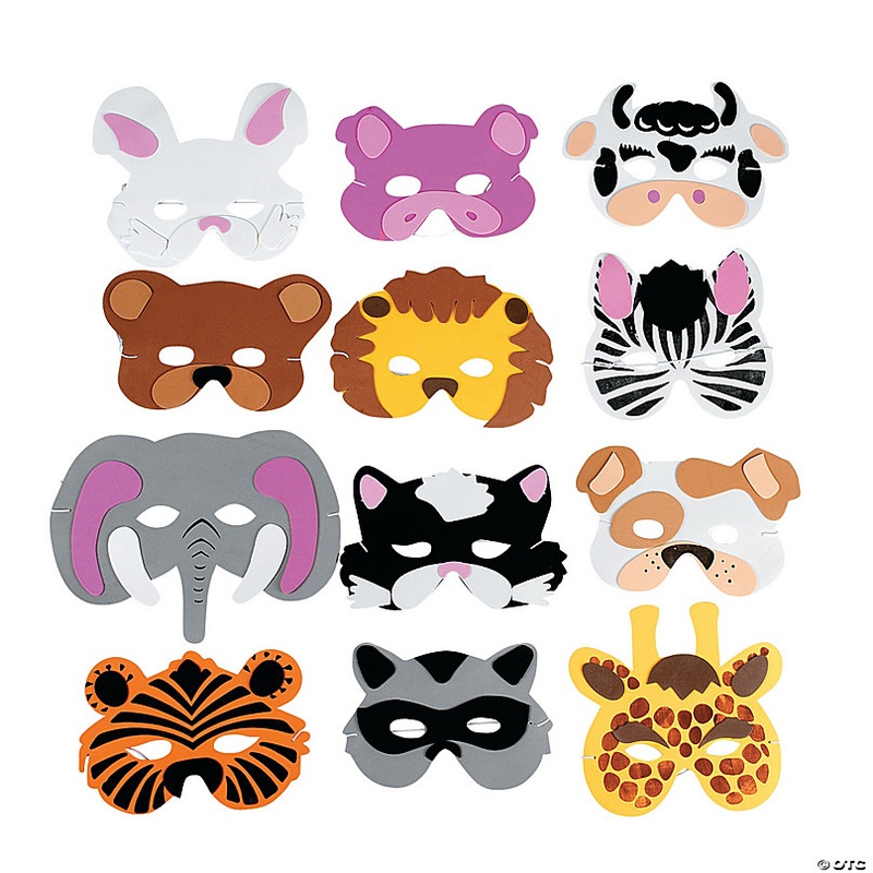7  10 1/2 Kids Bright Color Foam Animal Masks  12 Pc.