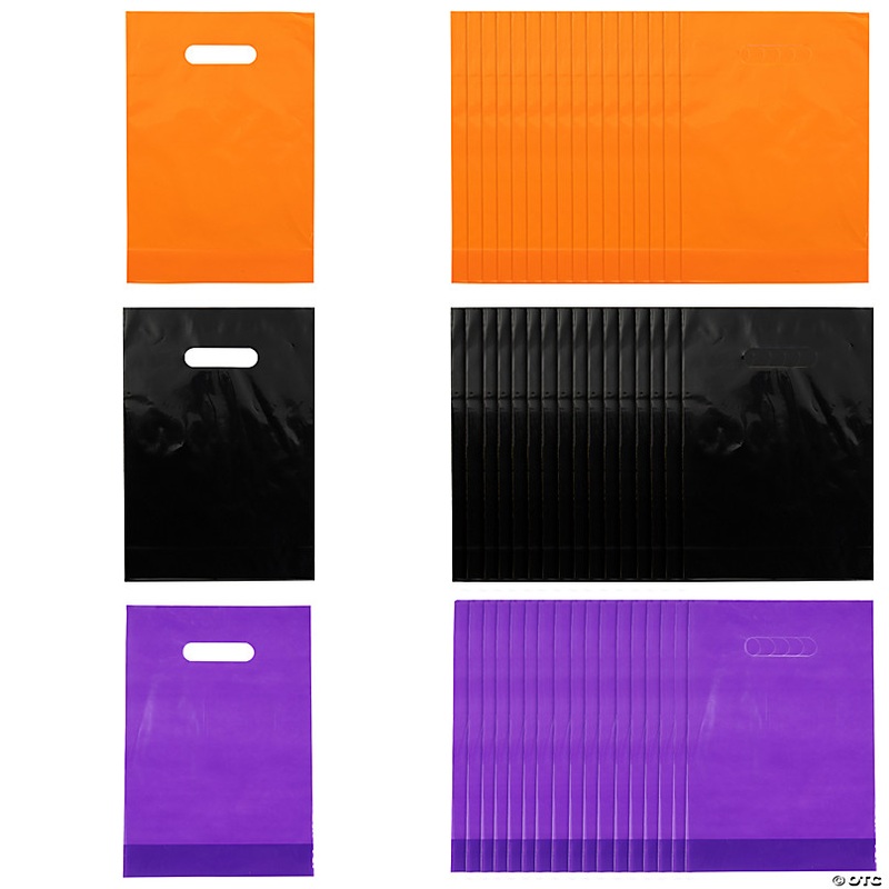 8 1/2 x 12 Bulk 150 Pc. Orange, Black & Purple Plastic Goody Bag Kit