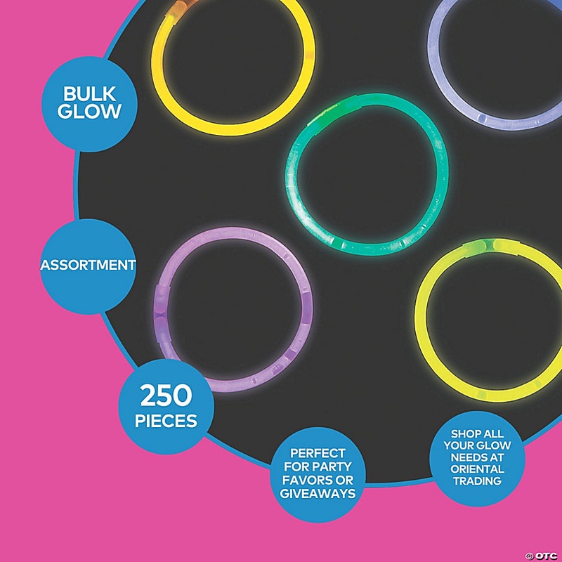 8 Mega Bulk 250 Pc. Glow Solid Color Plastic Bracelet Assortment