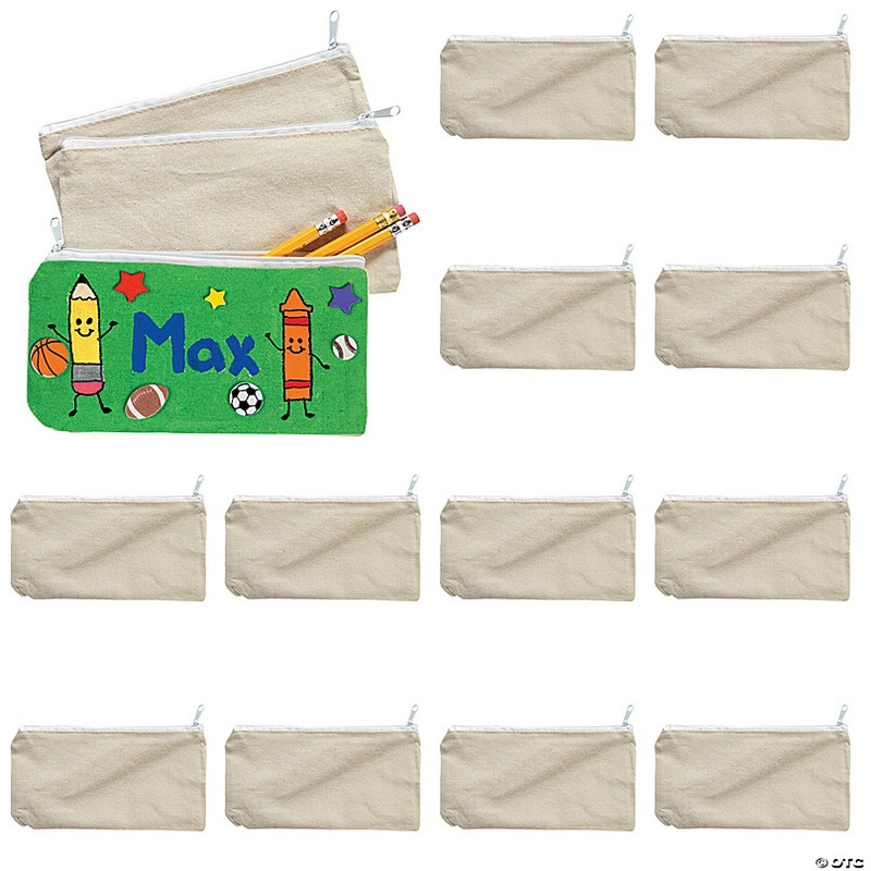 8 x 4 1/2 DIY Zippered Canvas Pencil Cases - 12 Pc.