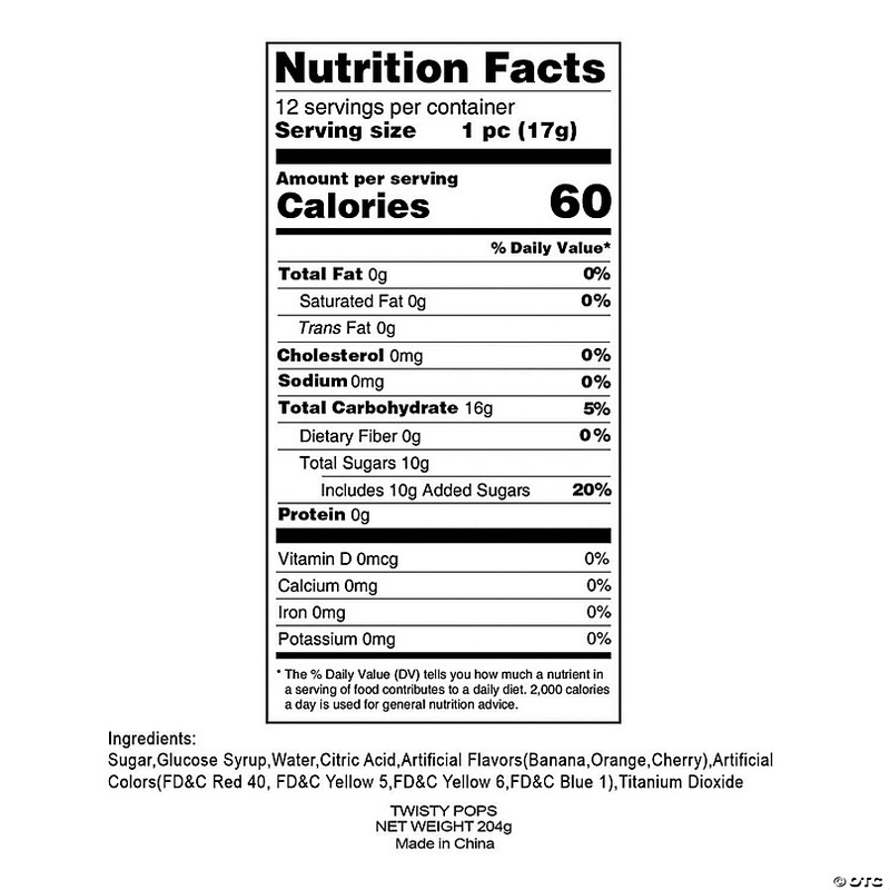 Assorted Fruit Flavors Twisty Lollipops - 12 Pc.