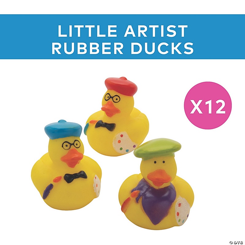 Fun Little Artist Rubber Ducks with Paint Palettes - 12 Pc.