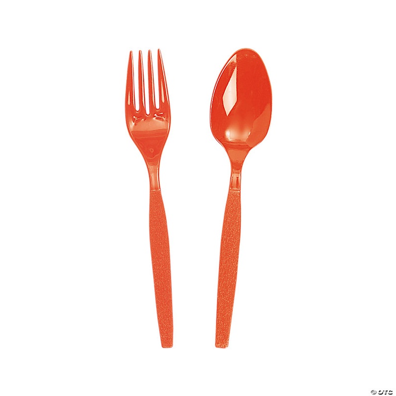 Orange Plastic Fork & Spoon Cutlery Set - 16 Ct.