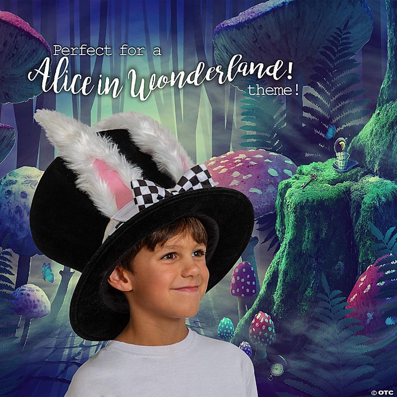 White Rabbit Top Hat - Bunny Rabbits Dress Up Costume Hat with Ears for Adults and Children