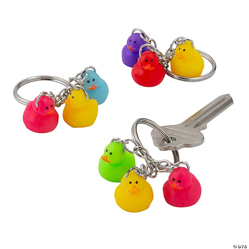 1/2 Micro Brightly Colored Rubber Duck Keychains - 24 Pc.