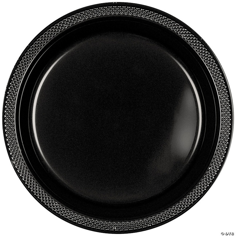 10 Black Round Disposable Plastic Dinner Plates - 20 Ct.