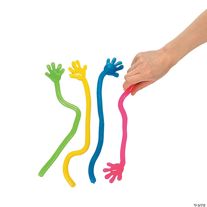 13 1/2 x 2 Jumbo Green, Yellow, Blue & Pink Vinyl Sticky Hands - 12 Pc.