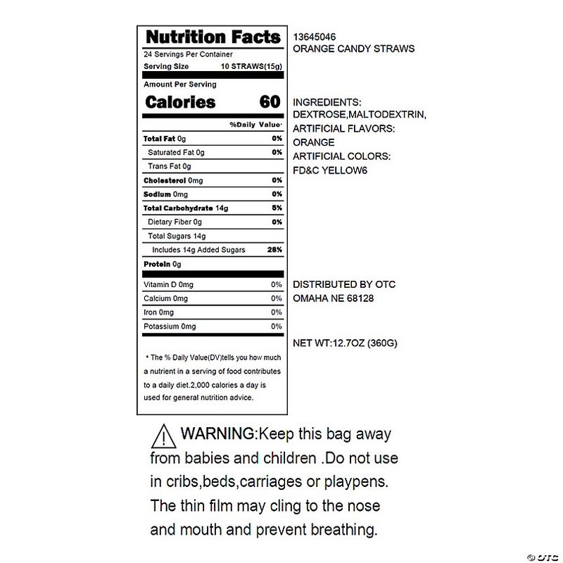 13 oz. 6 Orange-Flavor Candy-Filled Straws - 240 Pc.